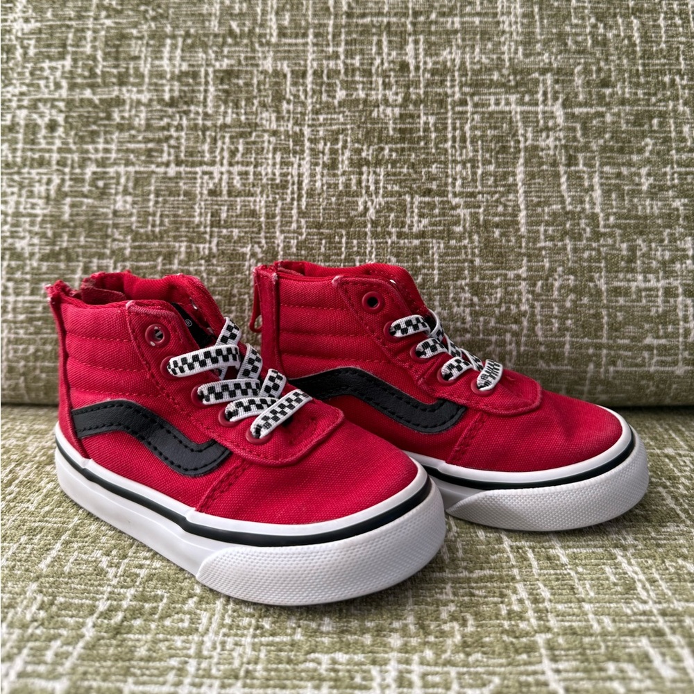 Vans SK8 Hi Zip Checkboard no tie lace Racing Infant Shoes skate sneaker hi top
